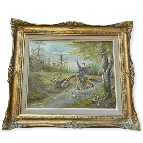 Vintage Other - Vintage Signed oil painting Man on horse gold gilt ornate wood frame
